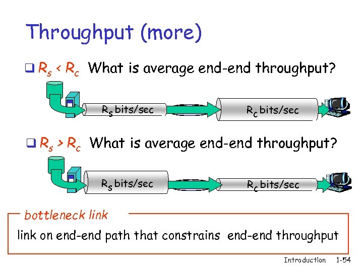 Throughput (more) q Rs < Rc What is average end-end throughput? Rs bits/sec Rc