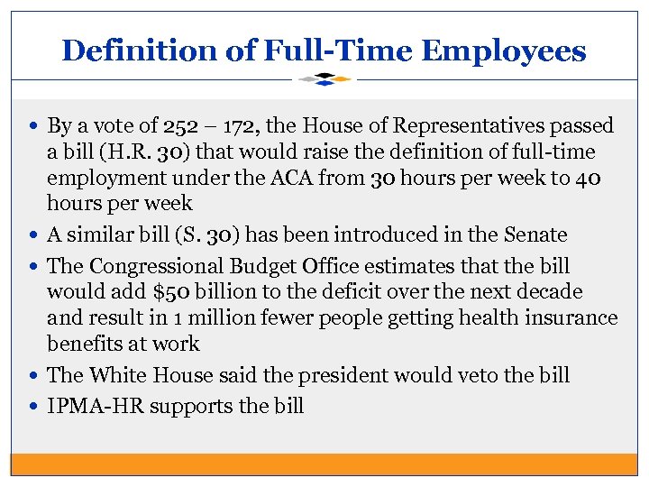 Definition of Full-Time Employees By a vote of 252 – 172, the House of