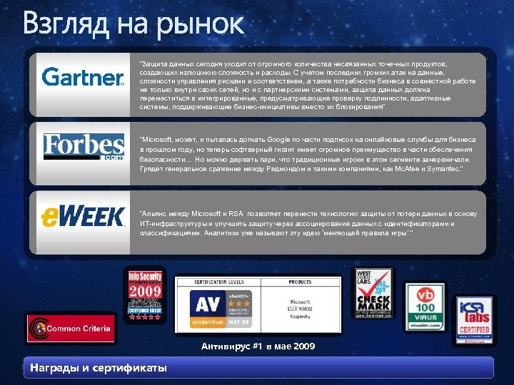 Взгляд на рынок “Защита данных сегодня уходит от огромного количества несвязанных точечных продуктов, создающих