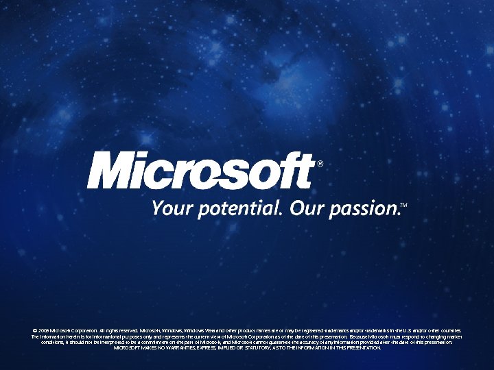 © 2009 Microsoft Corporation. All rights reserved. Microsoft, Windows Vista and other product names