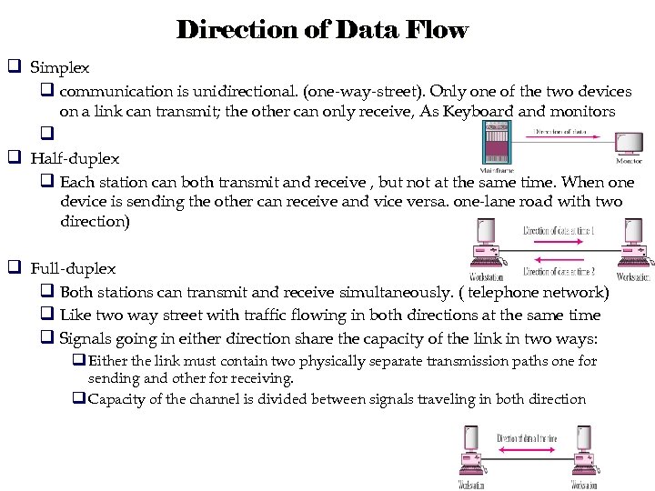 Direction of Data Flow q Simplex q communication is unidirectional. (one-way-street). Only one of