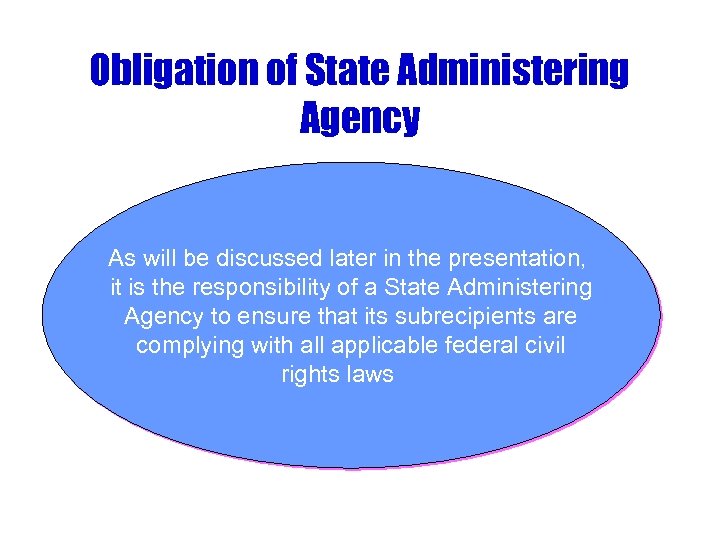 Obligation of State Administering Agency As will be discussed later in the presentation, it