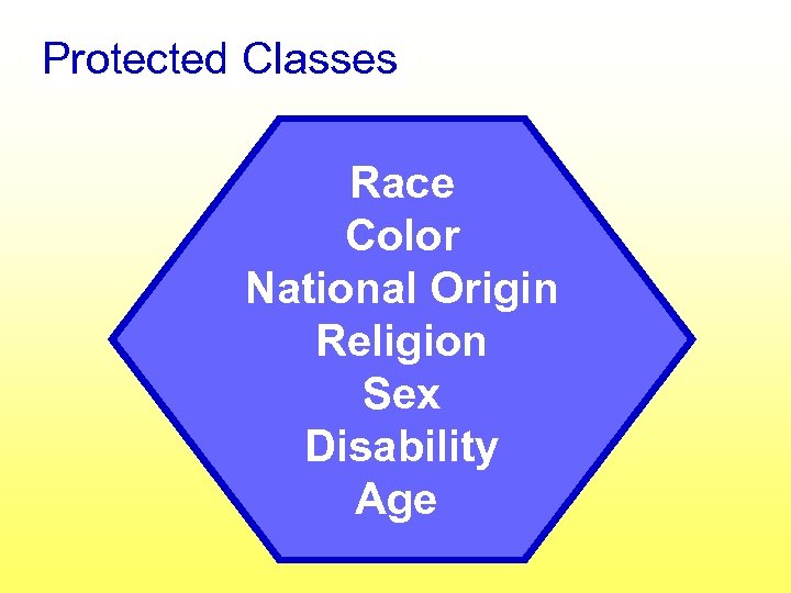 Protected Classes Race Color National Origin Religion Sex Disability Age 