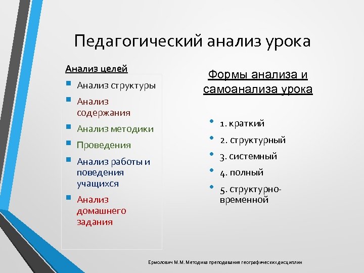 Педагогический анализ урока