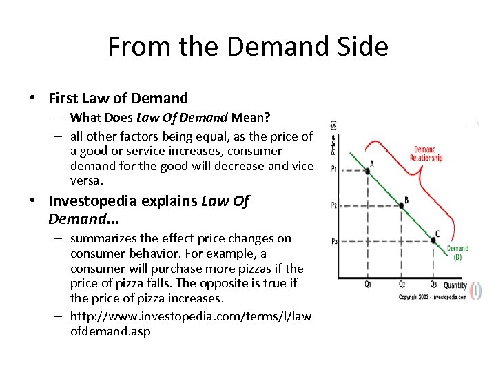 From the Demand Side • First Law of Demand – What Does Law Of