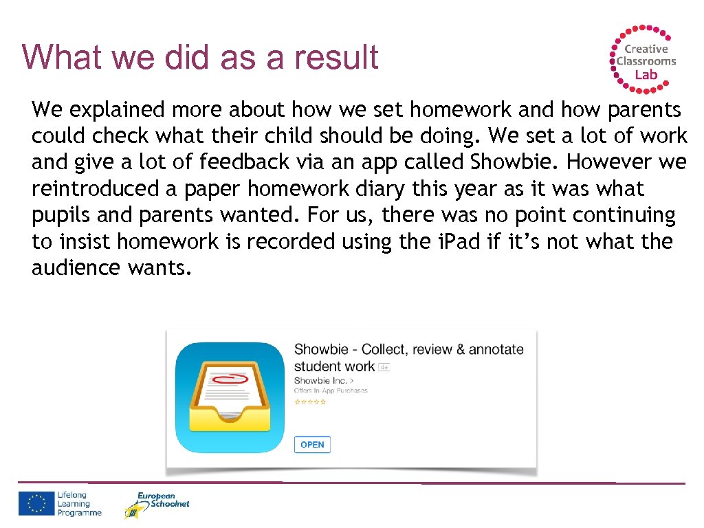 What we did as a result We explained more about how we set homework