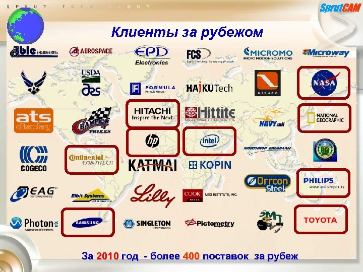 Sprut. CAM Клиенты за рубежом За 2010 год - более 400 поставок за рубеж