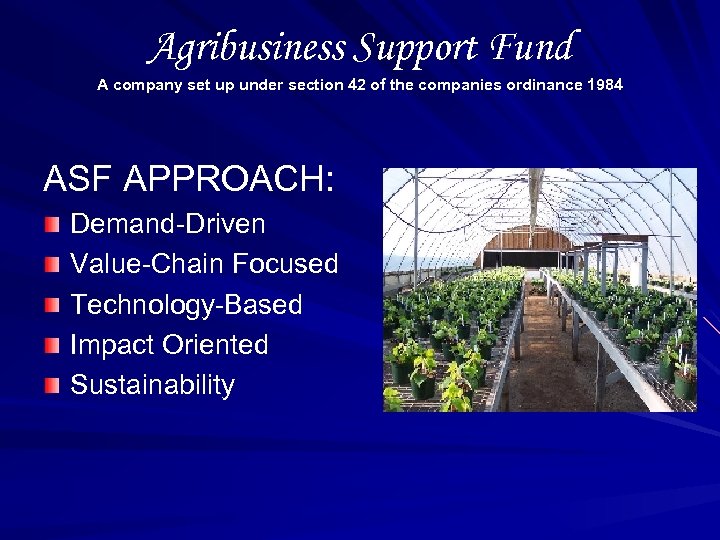Agribusiness Support Fund A company set up under section 42 of the companies ordinance