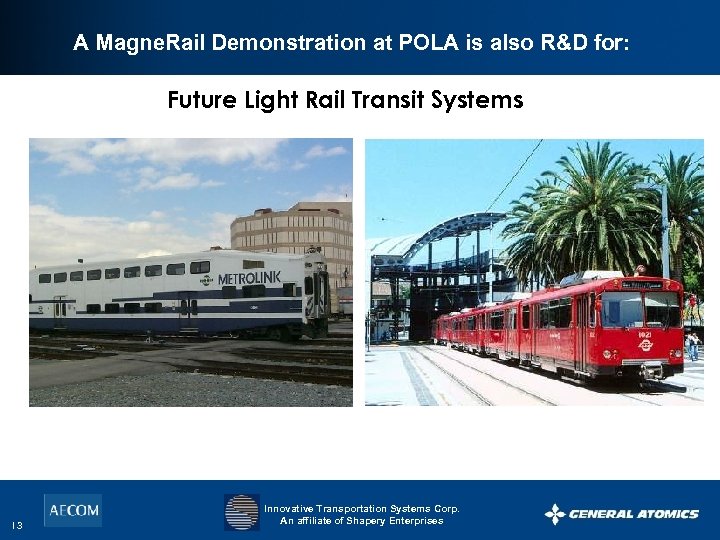 A Magne. Rail Demonstration at POLA is also R&D for: Future Light Rail Transit