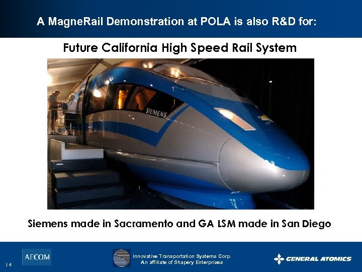 A Magne. Rail Demonstration at POLA is also R&D for: Future California High Speed