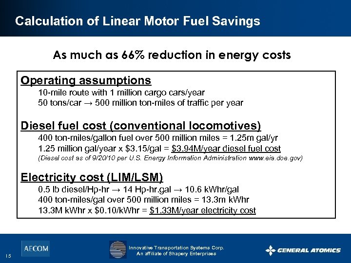 Calculation of Linear Motor Fuel Savings As much as 66% reduction in energy costs