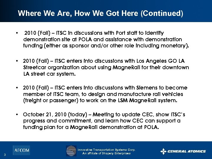 Where We Are, How We Got Here (Continued) • 2010 (Fall) – ITSC in