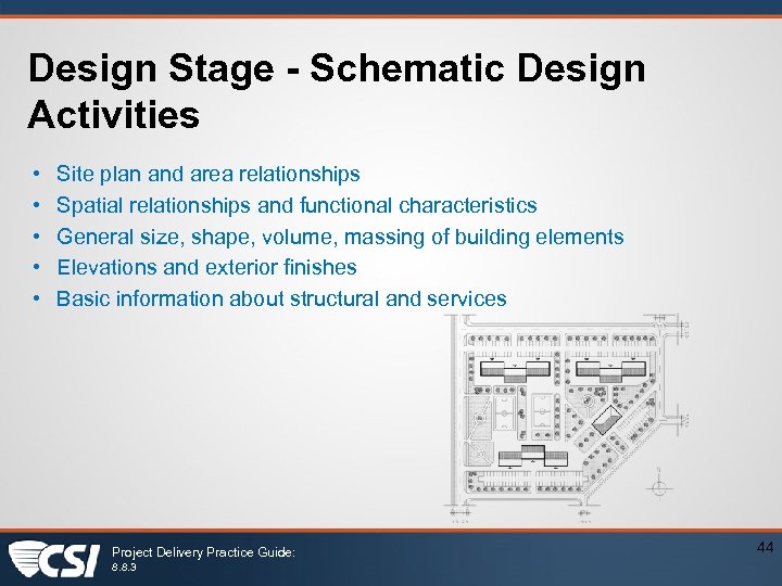 Design Stage - Schematic Design Activities • • • Site plan and area relationships