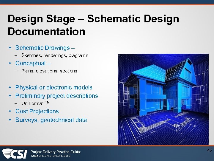 Design Stage – Schematic Design Documentation • Schematic Drawings – – Sketches, renderings, diagrams
