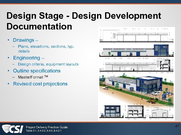 Design Stage - Design Development Documentation • Drawings – – Plans, elevations, sections, typ.