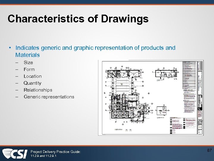 Characteristics of Drawings • Indicates generic and graphic representation of products and Materials –