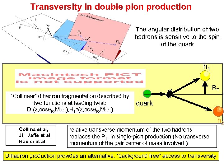 Transversity in double pion production The angular distribution of two hadrons is sensitive to