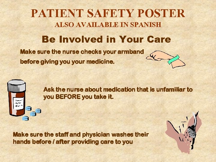 PATIENT SAFETY POSTER ALSO AVAILABLE IN SPANISH Be Involved in Your Care Make sure