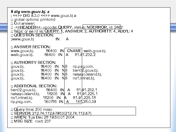 # dig www. gouv. bj. a ; <<>> Di. G 9. 3. 0 <<>>