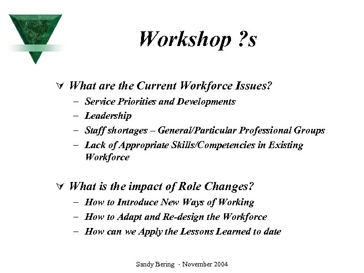 Workshop ? s Ú What are the Current Workforce Issues? – – Service Priorities