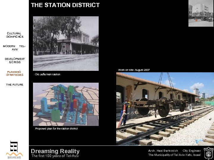 THE STATION DISTRICT CULTURAL SIGNIFICNCE MODERN TELAVIV DEVELOPMENT & CRISIS PLANNING STRATEGIES Work on