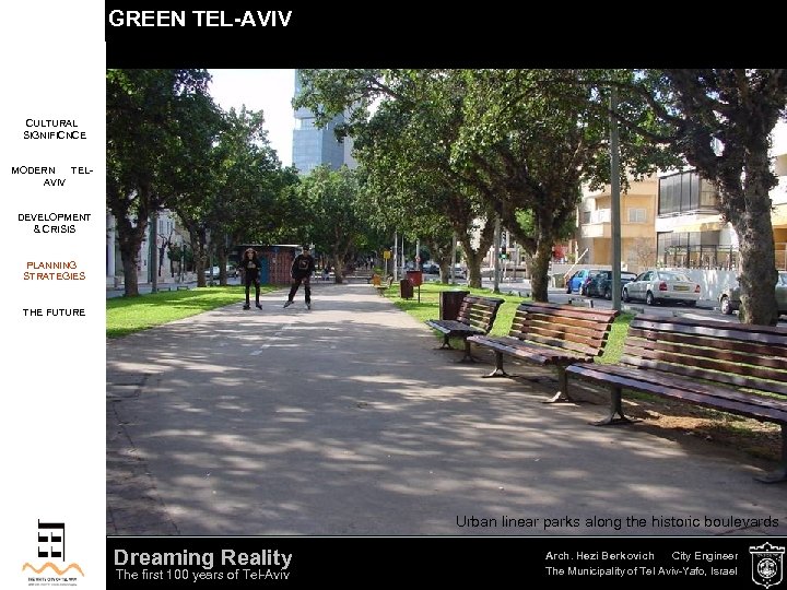 GREEN TEL-AVIV Areas planned for urban renewal CULTURAL SIGNIFICNCE MODERN TELAVIV DEVELOPMENT & CRISIS