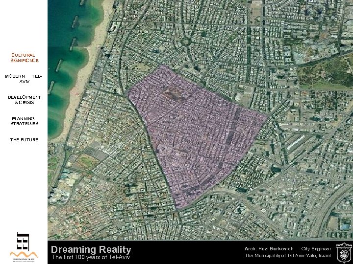 CULTURAL SIGNIFICNCE MODERN TELAVIV DEVELOPMENT & CRISIS PLANNING STRATEGIES THE FUTURE Dreaming Reality The