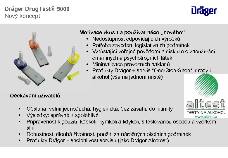 Dräger Drug. Test® 5000 Nový koncept Motivace zkusit a používat něco „nového“ • Nedostupnost