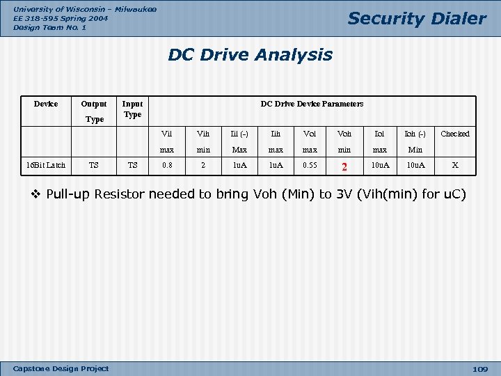 University of Wisconsin – Milwaukee EE 318 -595 Spring 2004 Design Team No. 1