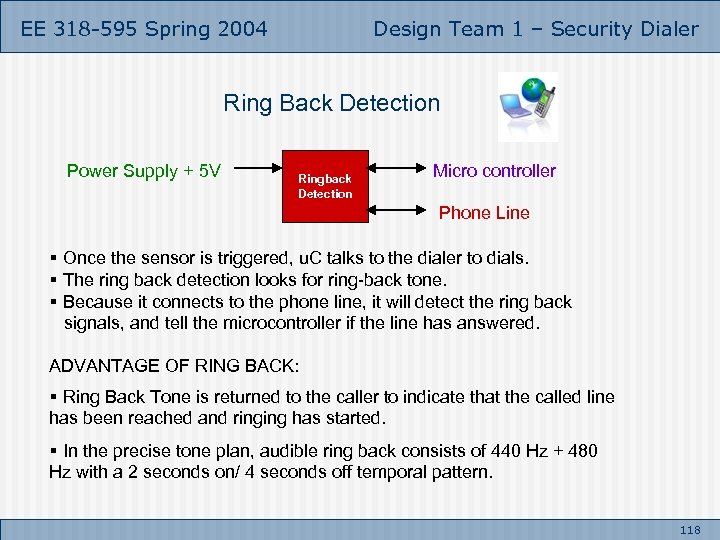 EE 318 -595 Spring 2004 Design Team 1 – Security Dialer Ring Back Detection