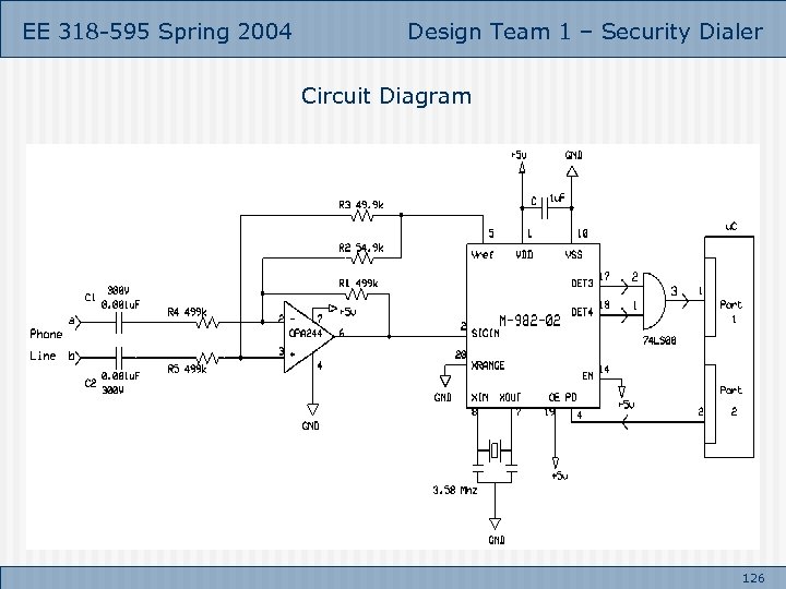 EE 318 -595 Spring 2004 Design Team 1 – Security Dialer Circuit Diagram 126
