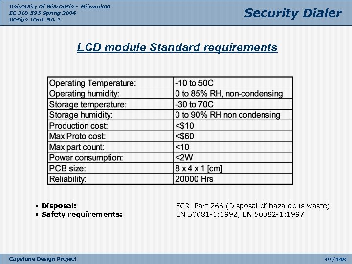 University of Wisconsin – Milwaukee EE 318 -595 Spring 2004 Design Team No. 1