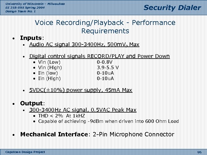 University of Wisconsin – Milwaukee EE 318 -595 Spring 2004 Design Team No. 1