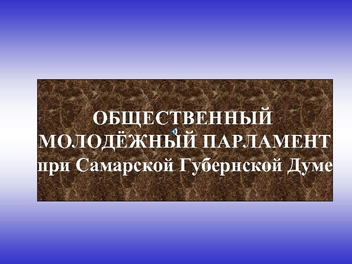 ОБЩЕСТВЕННЫЙ МОЛОДЁЖНЫЙ ПАРЛАМЕНТ при Самарской Губернской Думе 