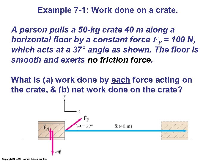 Example 7 -1: Work done on a crate. A person pulls a 50 -kg
