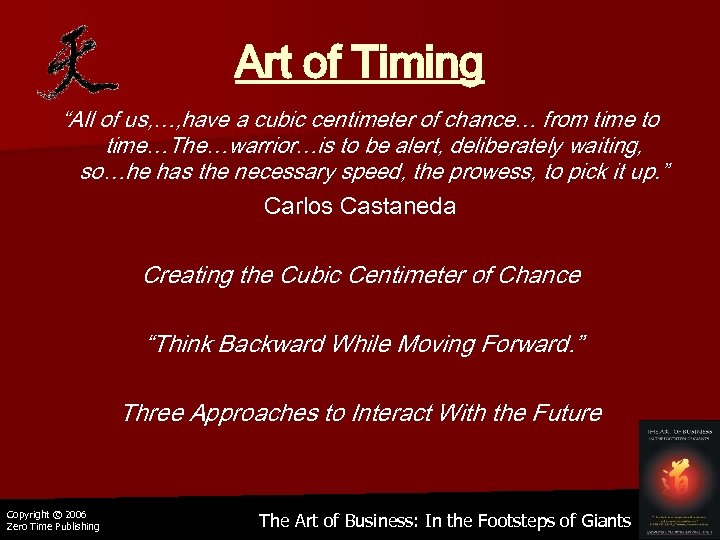 Art of Timing “All of us, …, have a cubic centimeter of chance… from