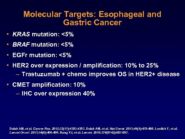 Molecular Targets: Esophageal and Gastric Cancer • KRAS mutation: <5% • BRAF mutation: <5%
