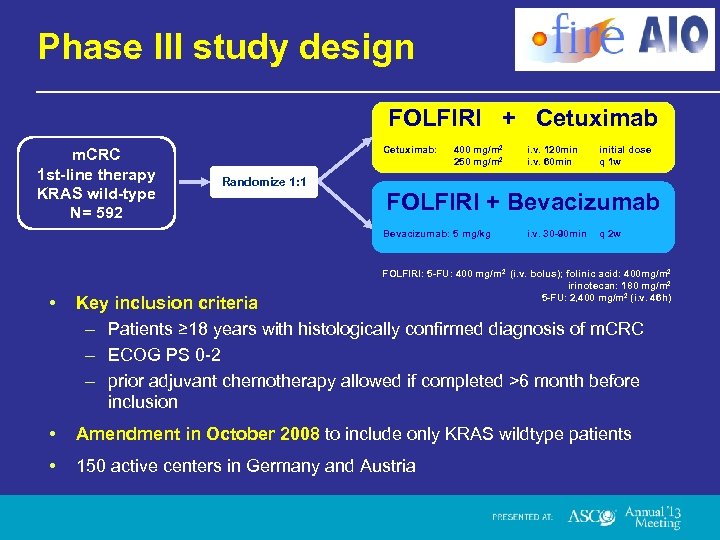 Phase III study design FOLFIRI + Cetuximab m. CRC 1 st-line therapy KRAS wild-type