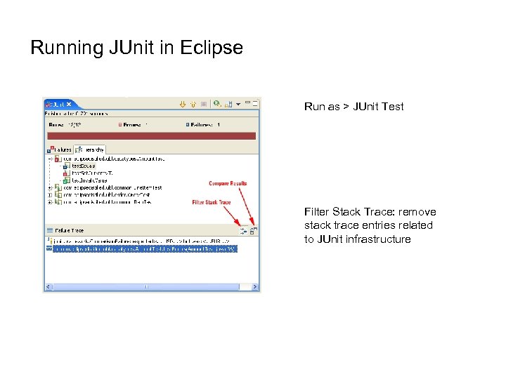 Running JUnit in Eclipse Run as > JUnit Test Filter Stack Trace: remove stack