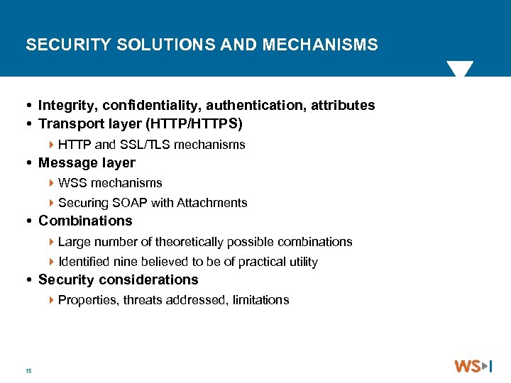 SECURITY SOLUTIONS AND MECHANISMS Integrity, confidentiality, authentication, attributes Transport layer (HTTP/HTTPS) 4 HTTP and