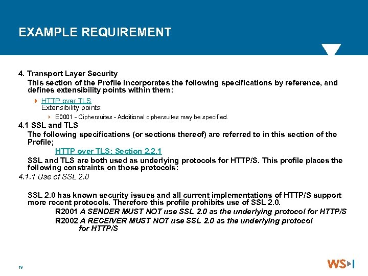 EXAMPLE REQUIREMENT 4. Transport Layer Security This section of the Profile incorporates the following