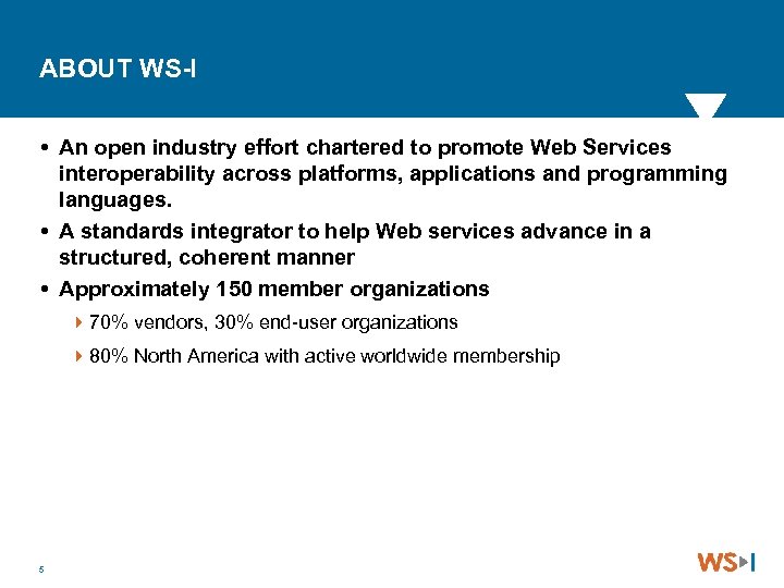 ABOUT WS-I An open industry effort chartered to promote Web Services interoperability across platforms,