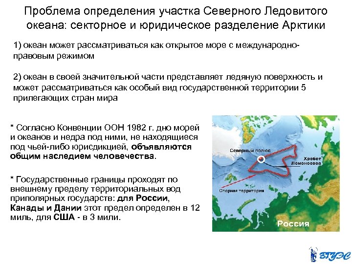 Проблема определения участка Северного Ледовитого океана: секторное и юридическое разделение Арктики 1) океан может