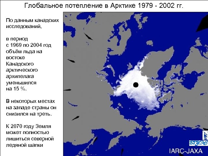 Глобальное потепление в Арктике 1979 - 2002 гг. По данным канадских исследований, в период