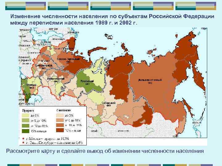 Изменение численности населения по субъектам Российской Федерации между переписями населения 1989 г. и 2002