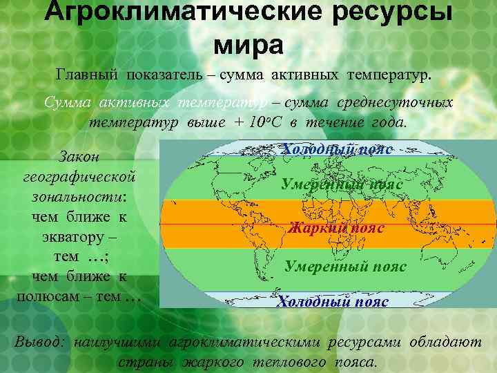 Агроклиматические ресурсы страны