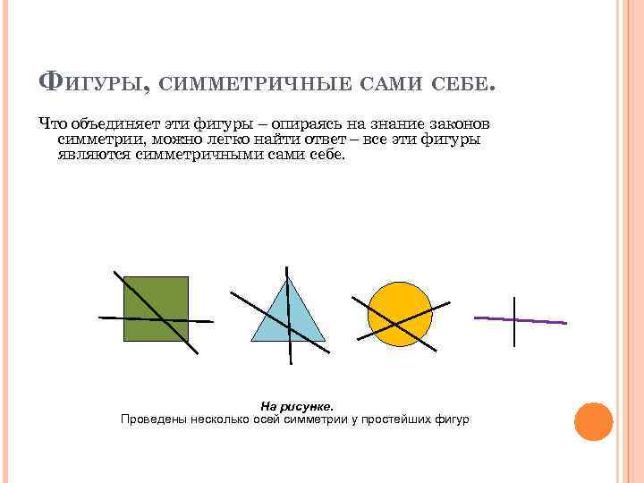 ФИГУРЫ, СИММЕТРИЧНЫЕ САМИ СЕБЕ. Что объединяет эти фигуры – опираясь на знание законов симметрии,