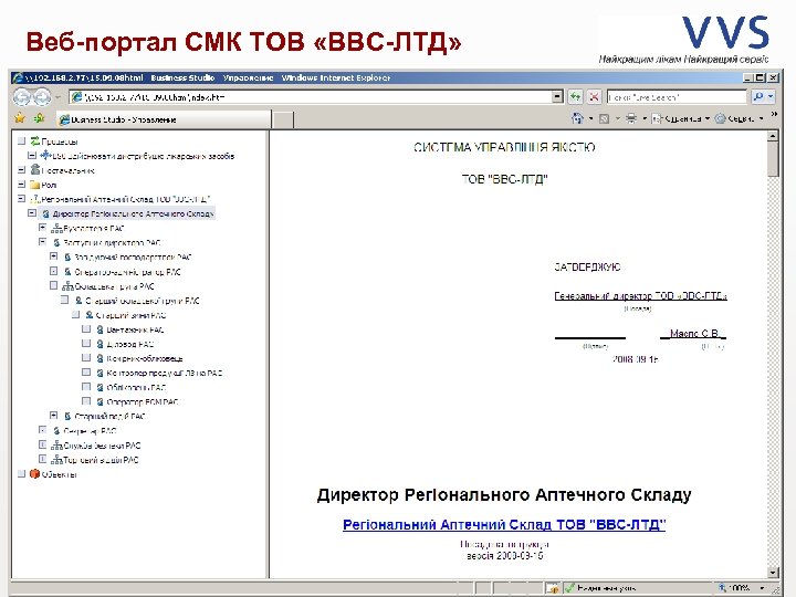 Веб-портал СМК ТОВ «ВВС-ЛТД» Презентация системы управления качеством Разработка VVS _ Дата 12 