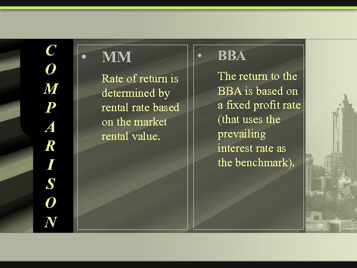 C O M P A R I S O N • MM Rate of