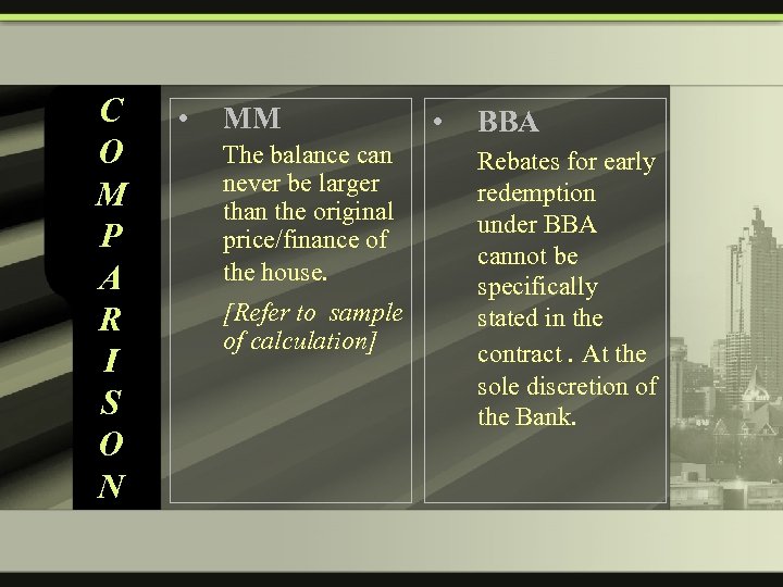 C O M P A R I S O N • MM The balance